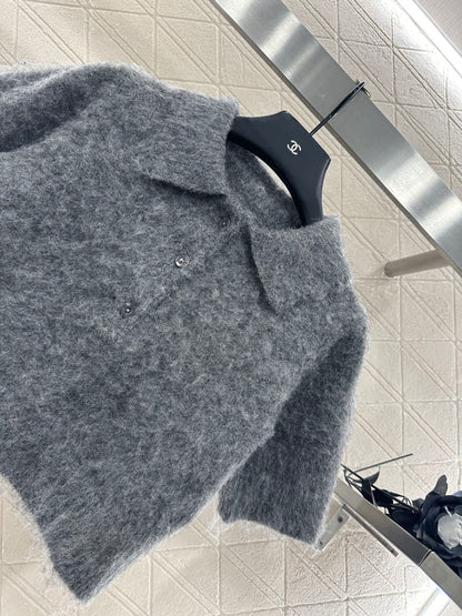 25fw Half open lapel knitted top