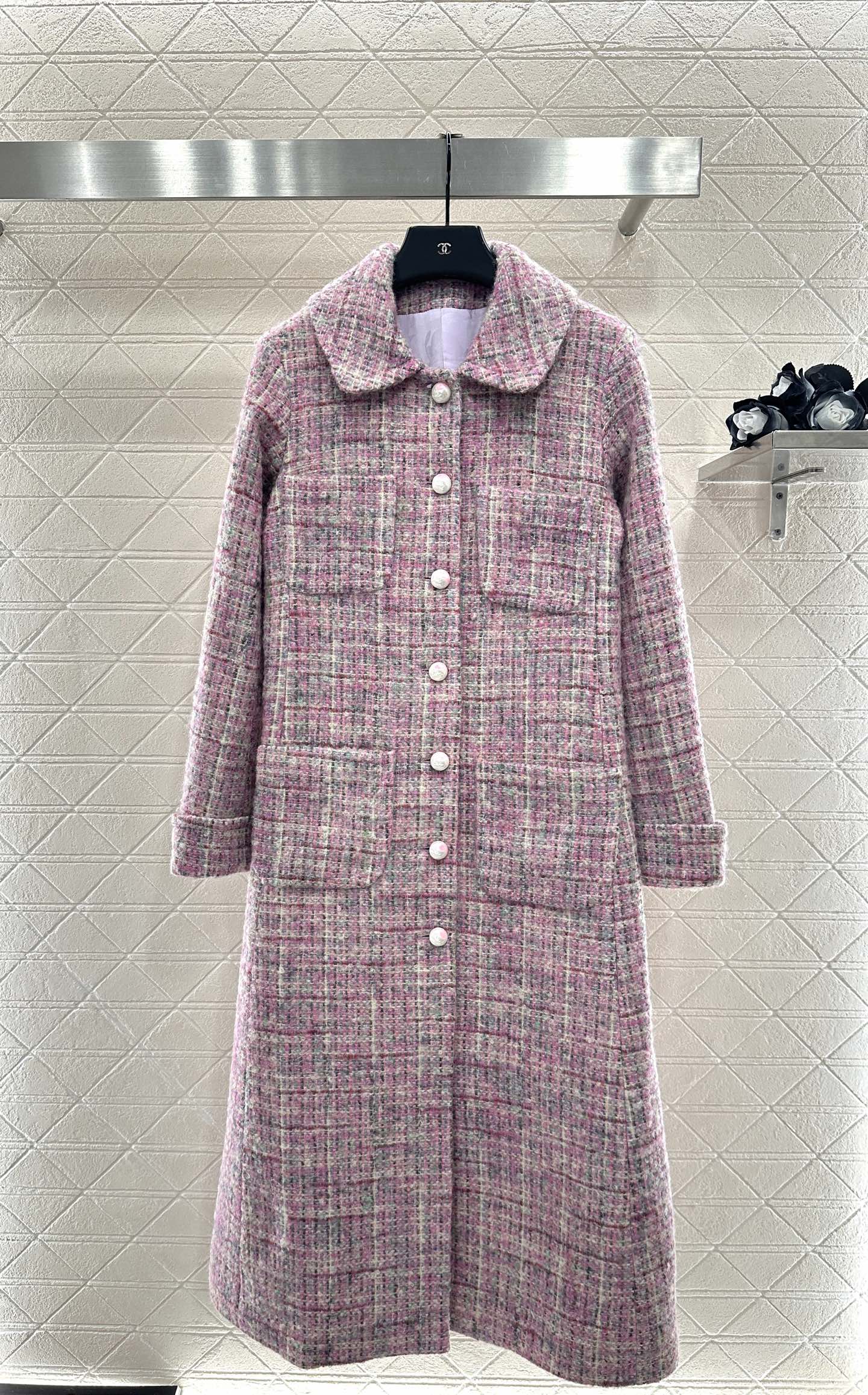 25fw Plaid tweed lapel dress coat