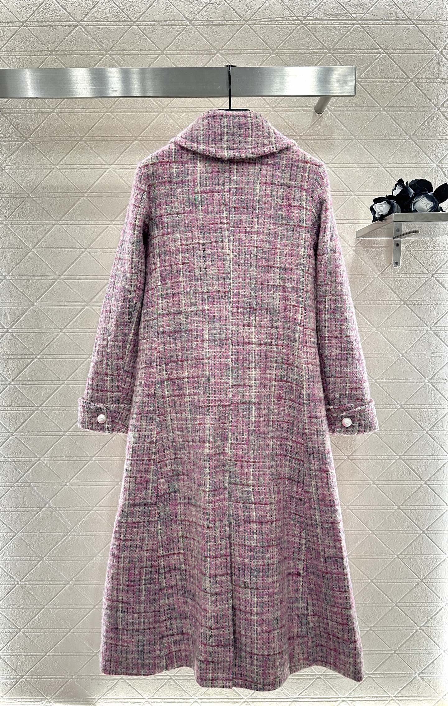 25fw Plaid tweed lapel dress coat