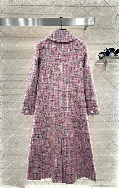 25fw Plaid tweed lapel dress coat