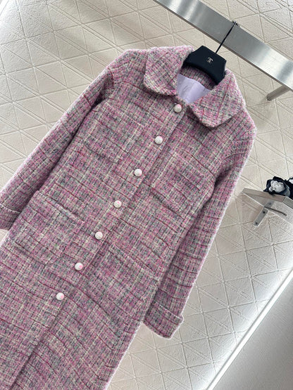 25fw Plaid tweed lapel dress coat