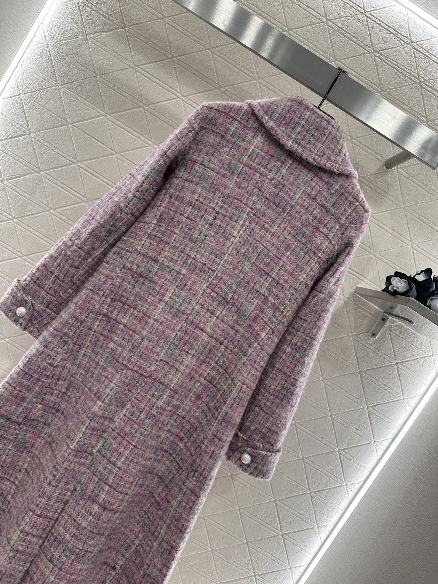 25fw Plaid tweed lapel dress coat