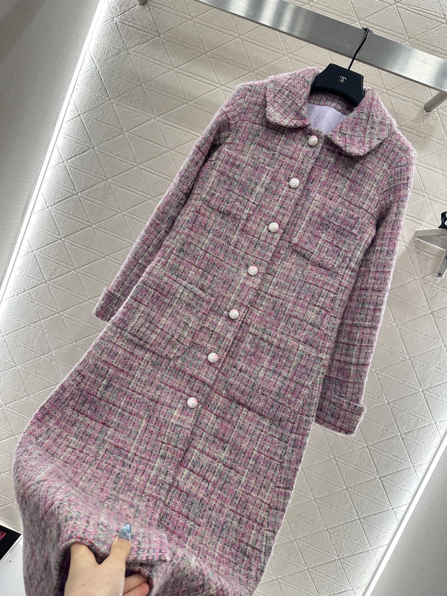 25fw Plaid tweed lapel dress coat