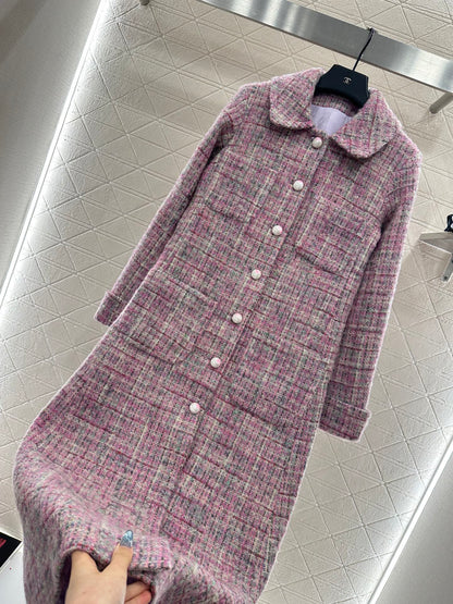 25fw Plaid tweed lapel dress coat