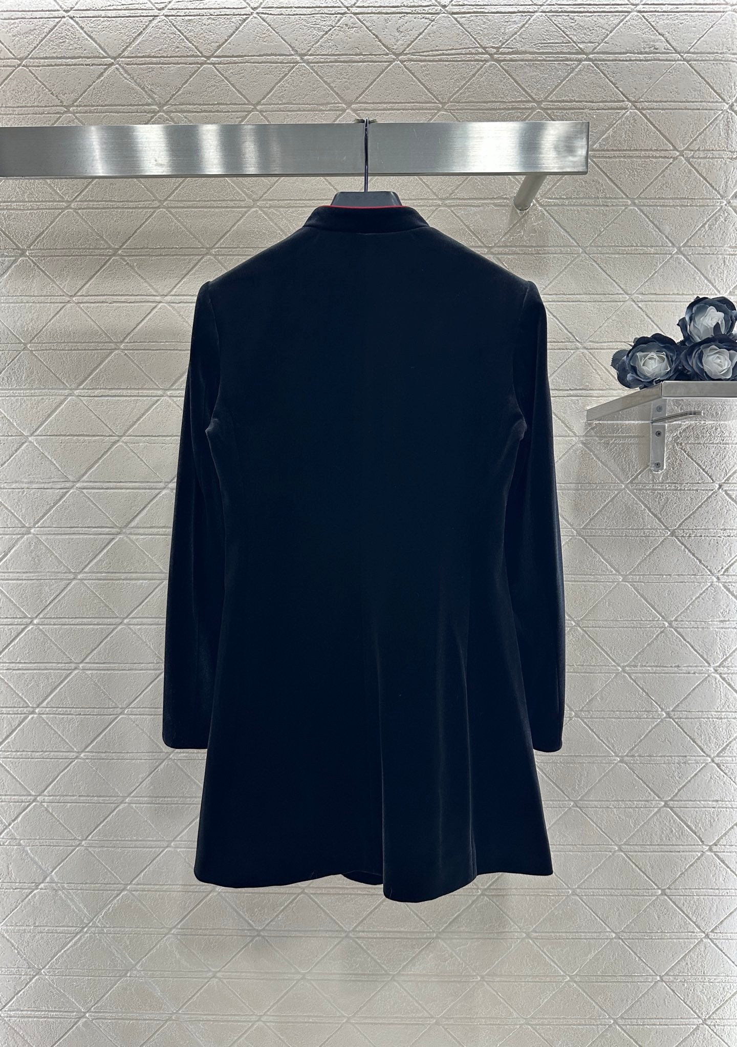 Standing collar velvet medium length coat