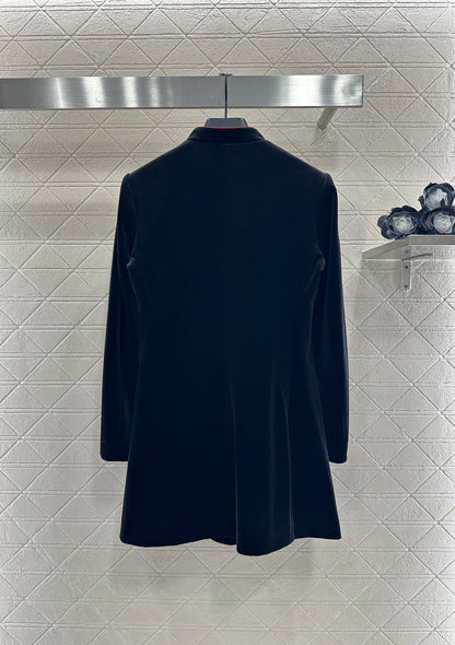 Standing collar velvet medium length coat