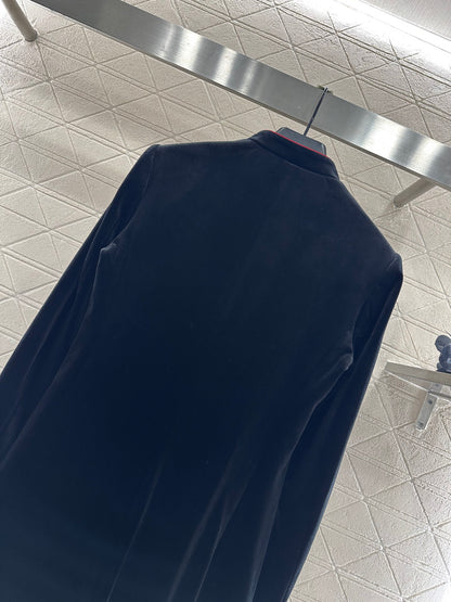 Standing collar velvet medium length coat