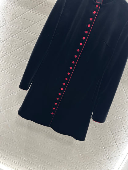 Standing collar velvet medium length coat