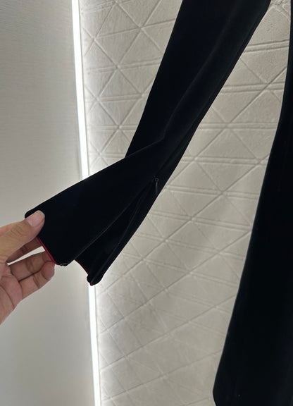 Standing collar velvet medium length coat