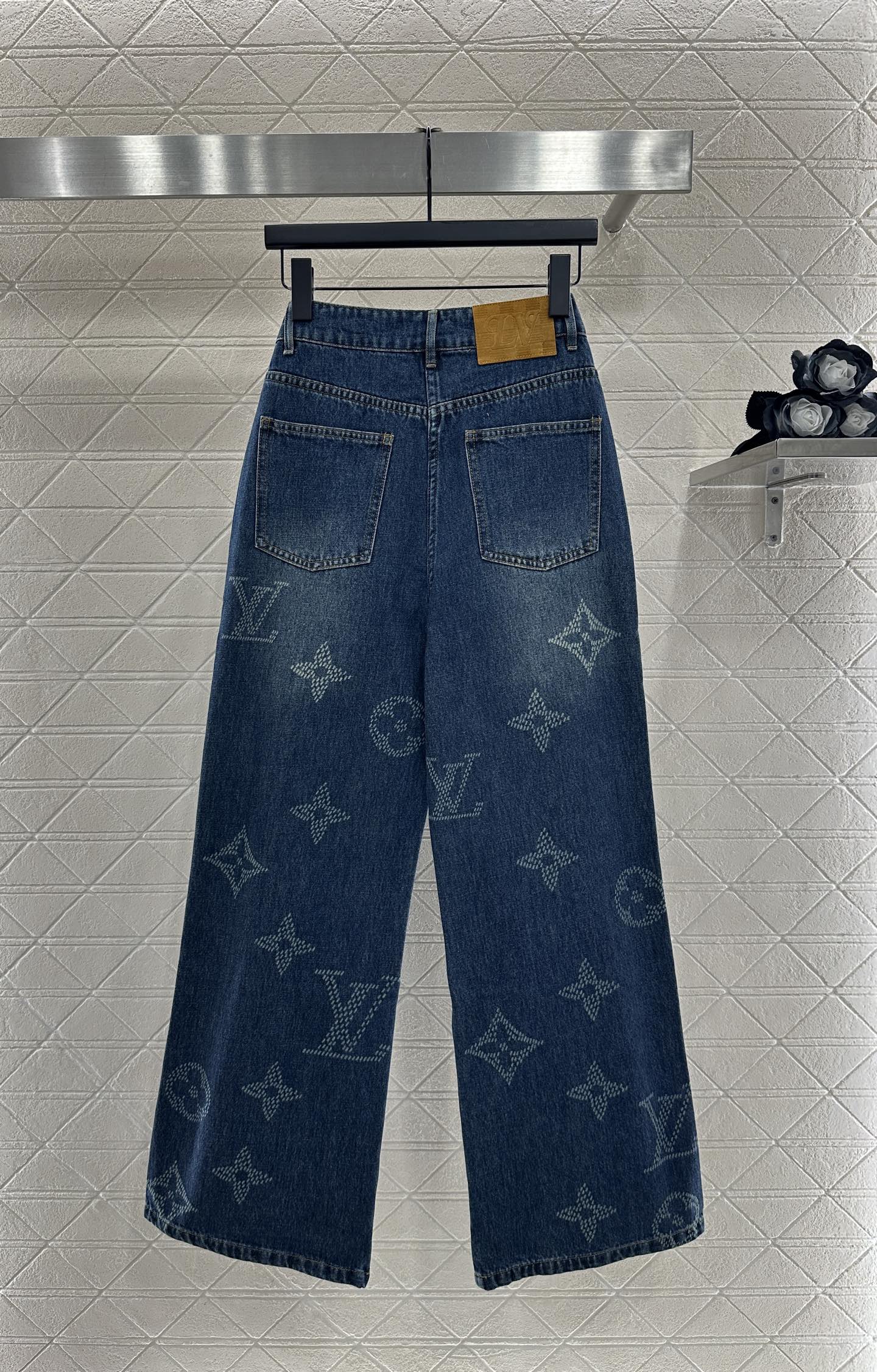 Laser printed denim pants