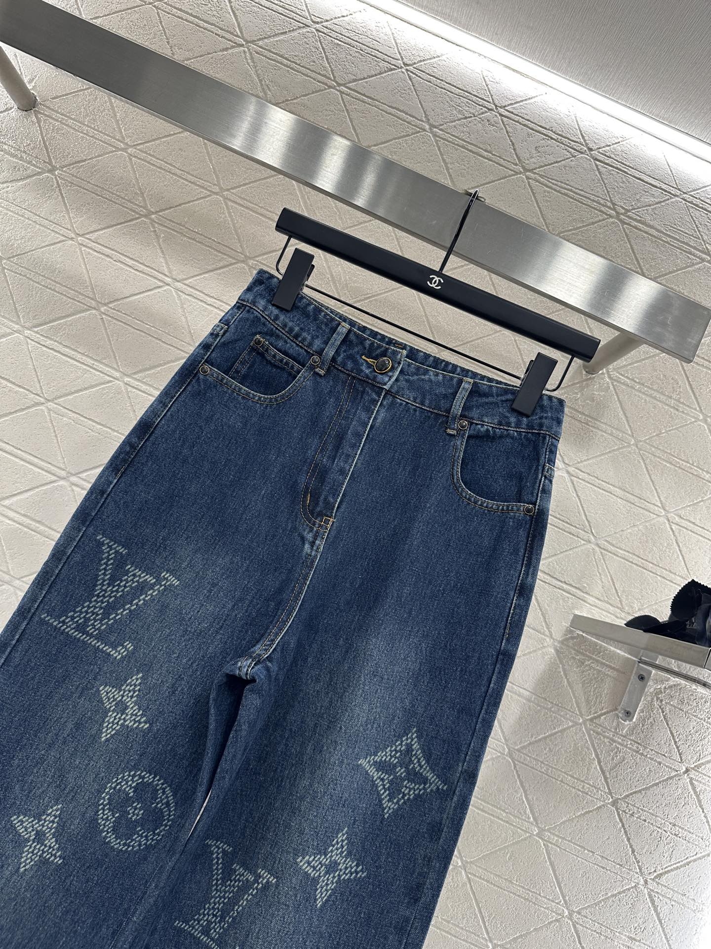 Laser printed denim pants