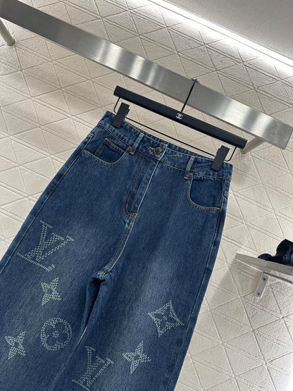 Laser printed denim pants
