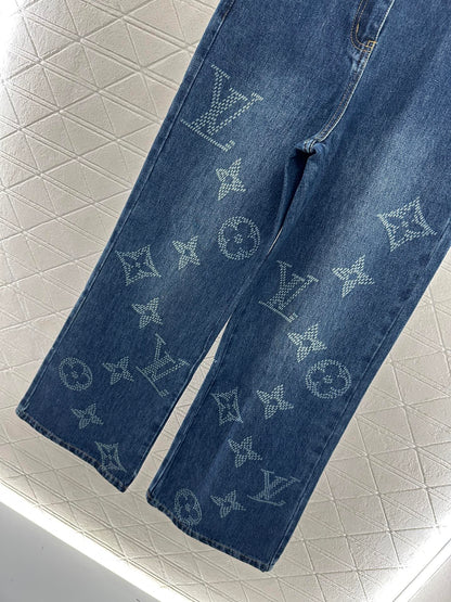 Laser printed denim pants