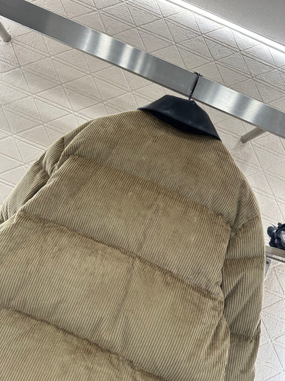Leather collar corduroy down jacket