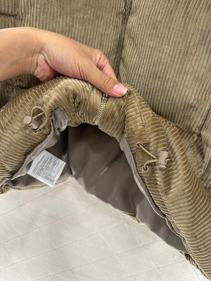 Leather collar corduroy down jacket