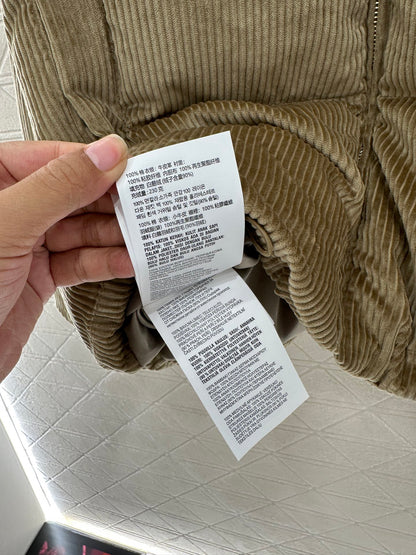 Leather collar corduroy down jacket