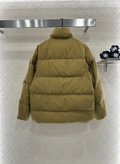 Rectangular embossed stand up collar down jacket