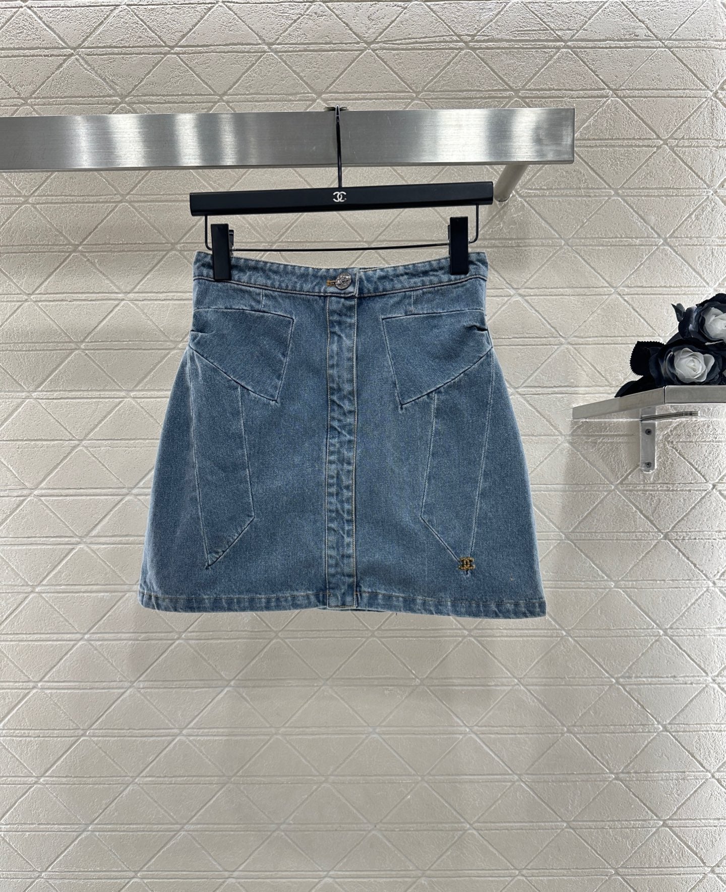 Bow denim short skirt