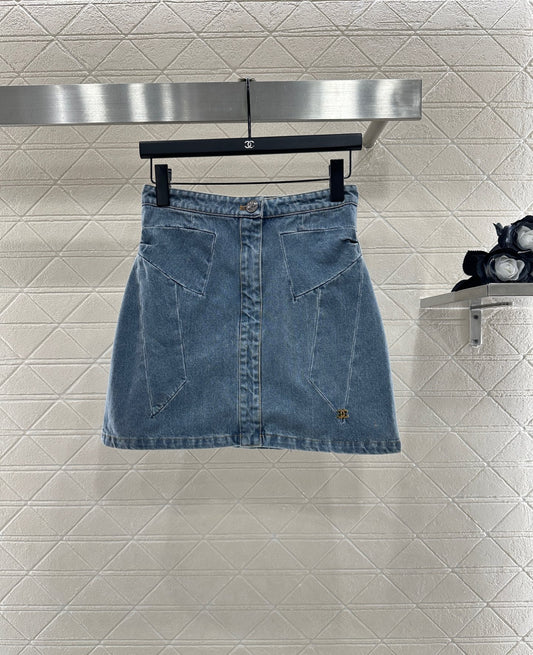 Bow denim short skirt