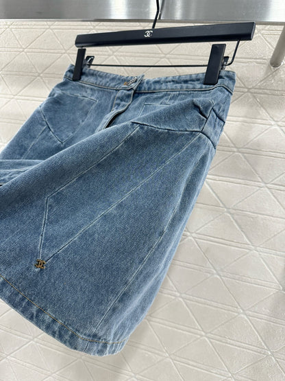 Bow denim short skirt