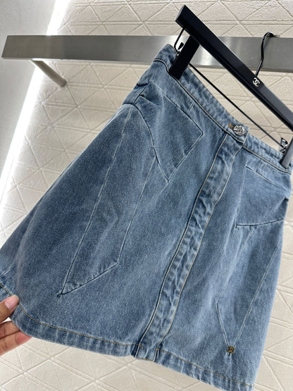 Bow denim short skirt