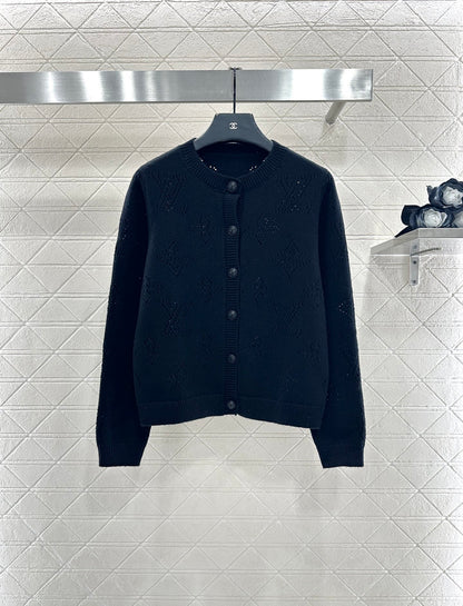 Jacquard knitted cardigan pleated skirt set