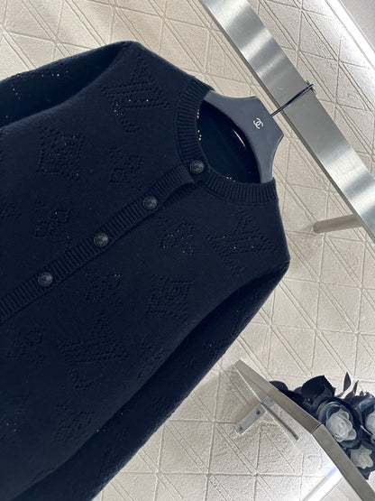 Jacquard knitted cardigan pleated skirt set