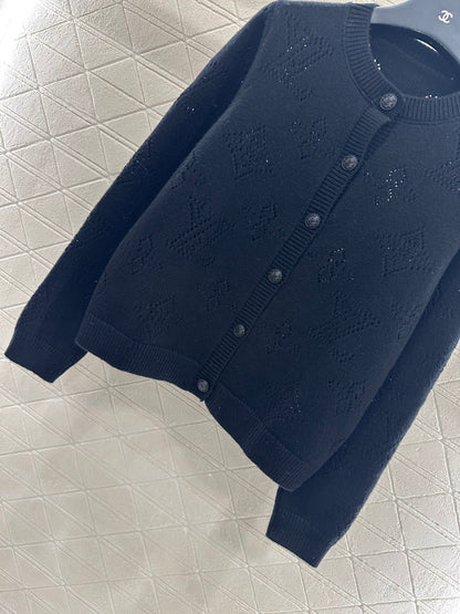 Jacquard knitted cardigan pleated skirt set