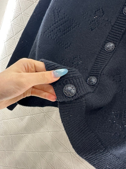 Jacquard knitted cardigan pleated skirt set