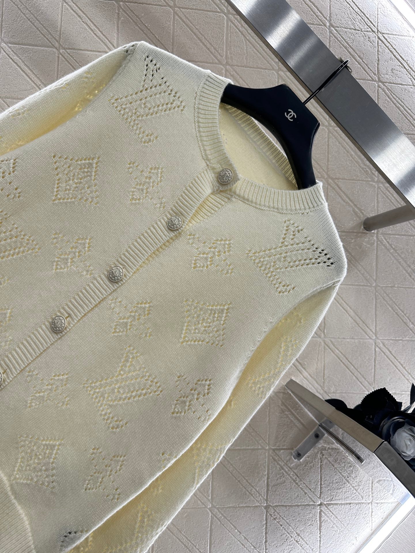 Jacquard knitted cardigan pleated skirt set