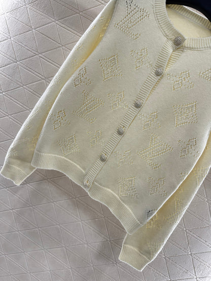 Jacquard knitted cardigan pleated skirt set