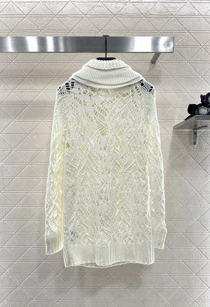 Detachable pleated lace knit sweater