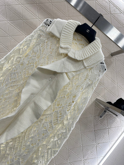 Detachable pleated lace knit sweater