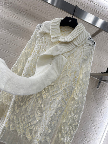 Detachable pleated lace knit sweater