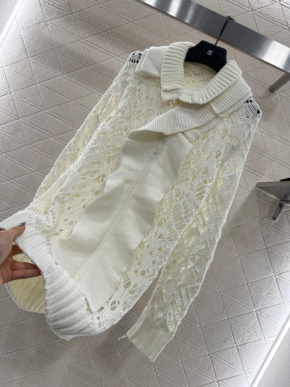 Detachable pleated lace knit sweater