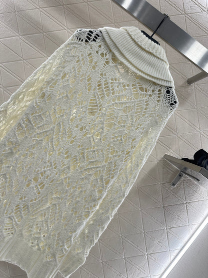 Detachable pleated lace knit sweater