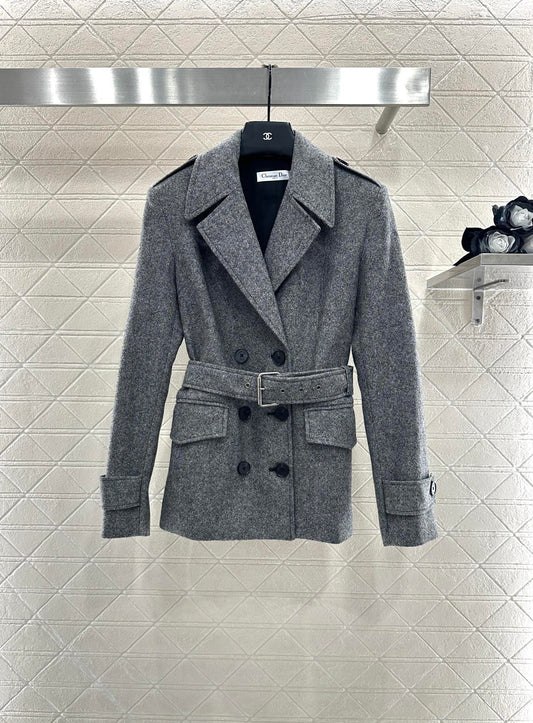 Lapel waistband woolen coat