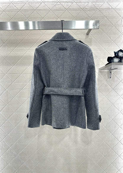 Lapel waistband woolen coat