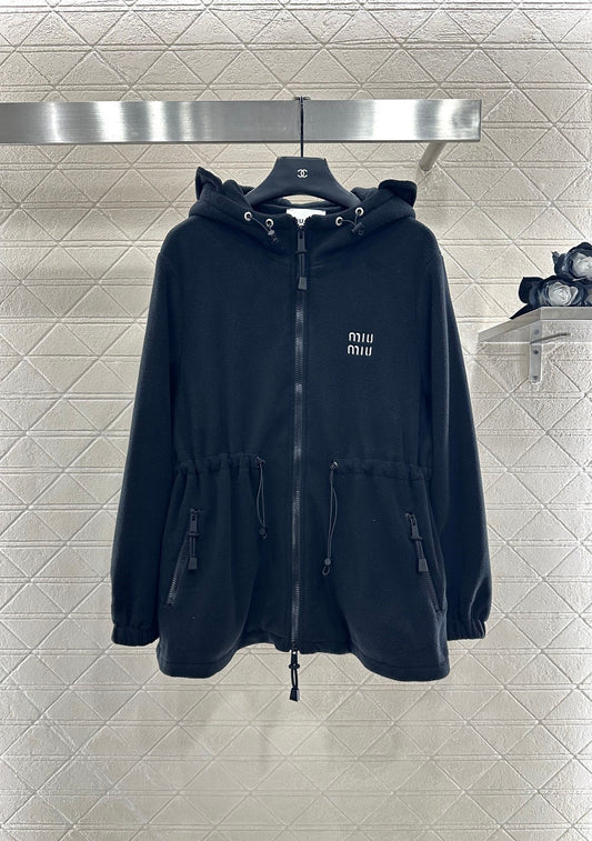Teddy plush hooded mid length jacket