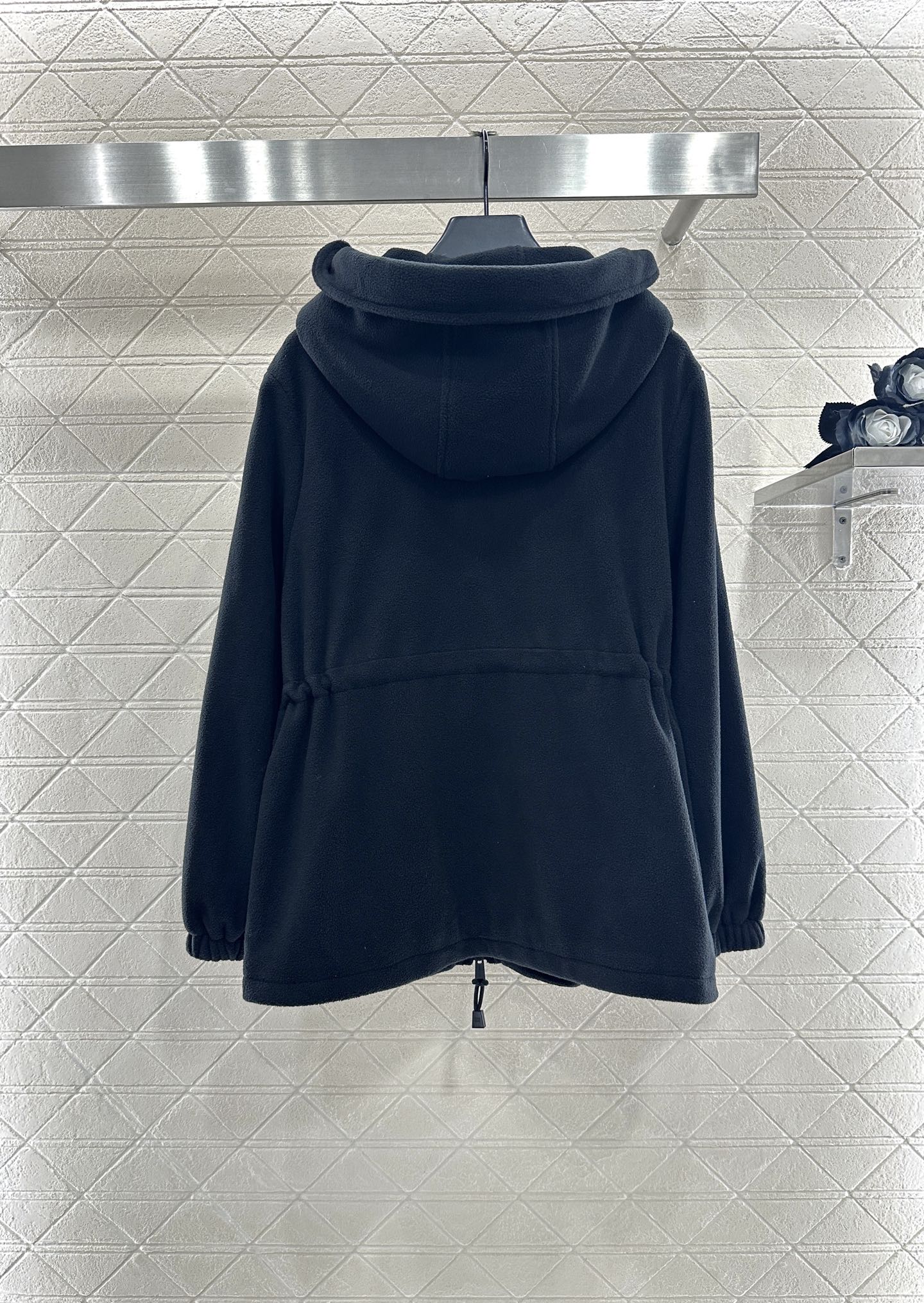 Teddy plush hooded mid length jacket