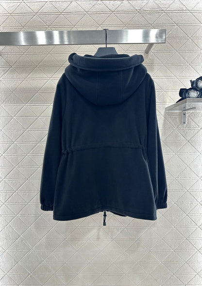 Teddy plush hooded mid length jacket