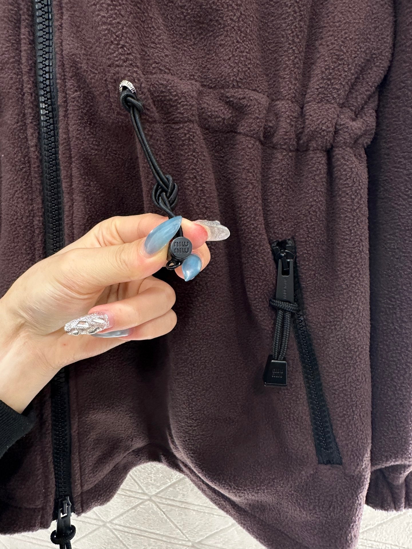 Teddy plush hooded mid length jacket