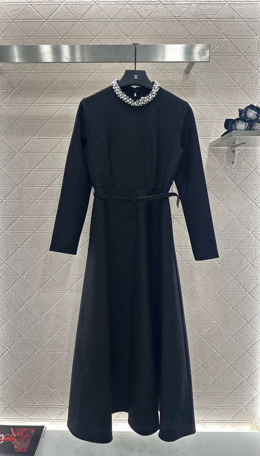 Pearl wrapped waist belt dress