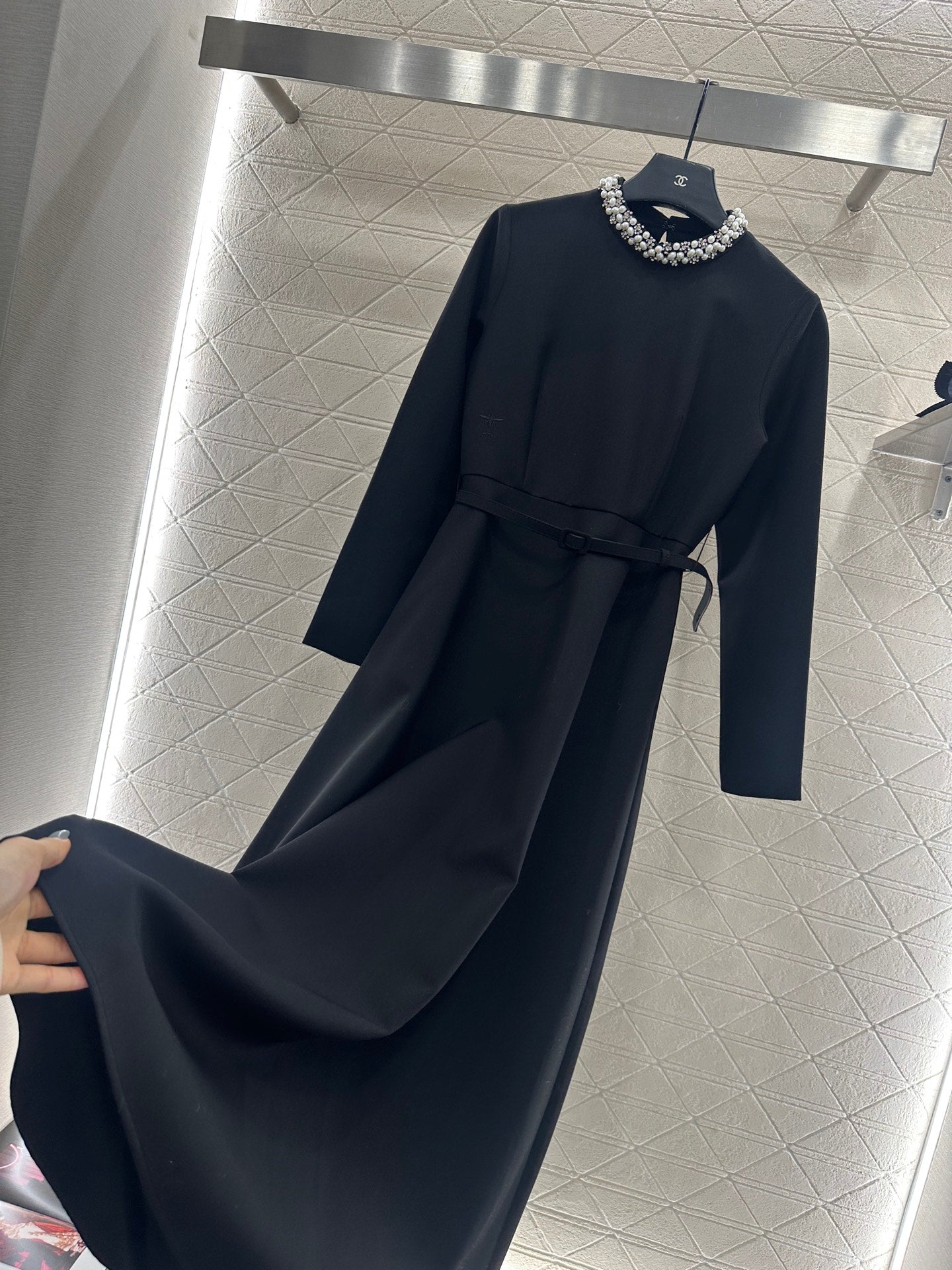 Pearl wrapped waist belt dress