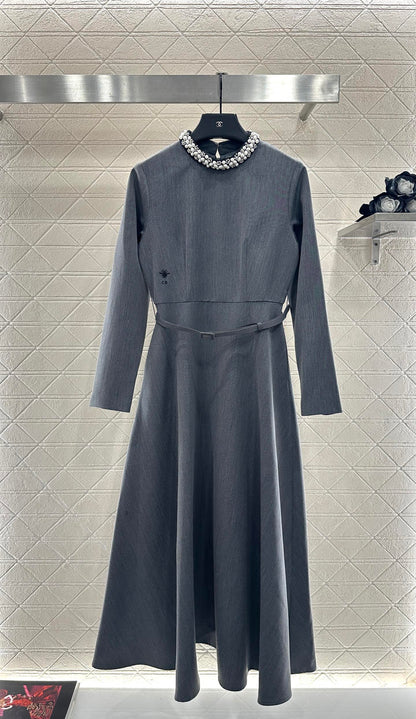 Pearl wrapped waist belt dress