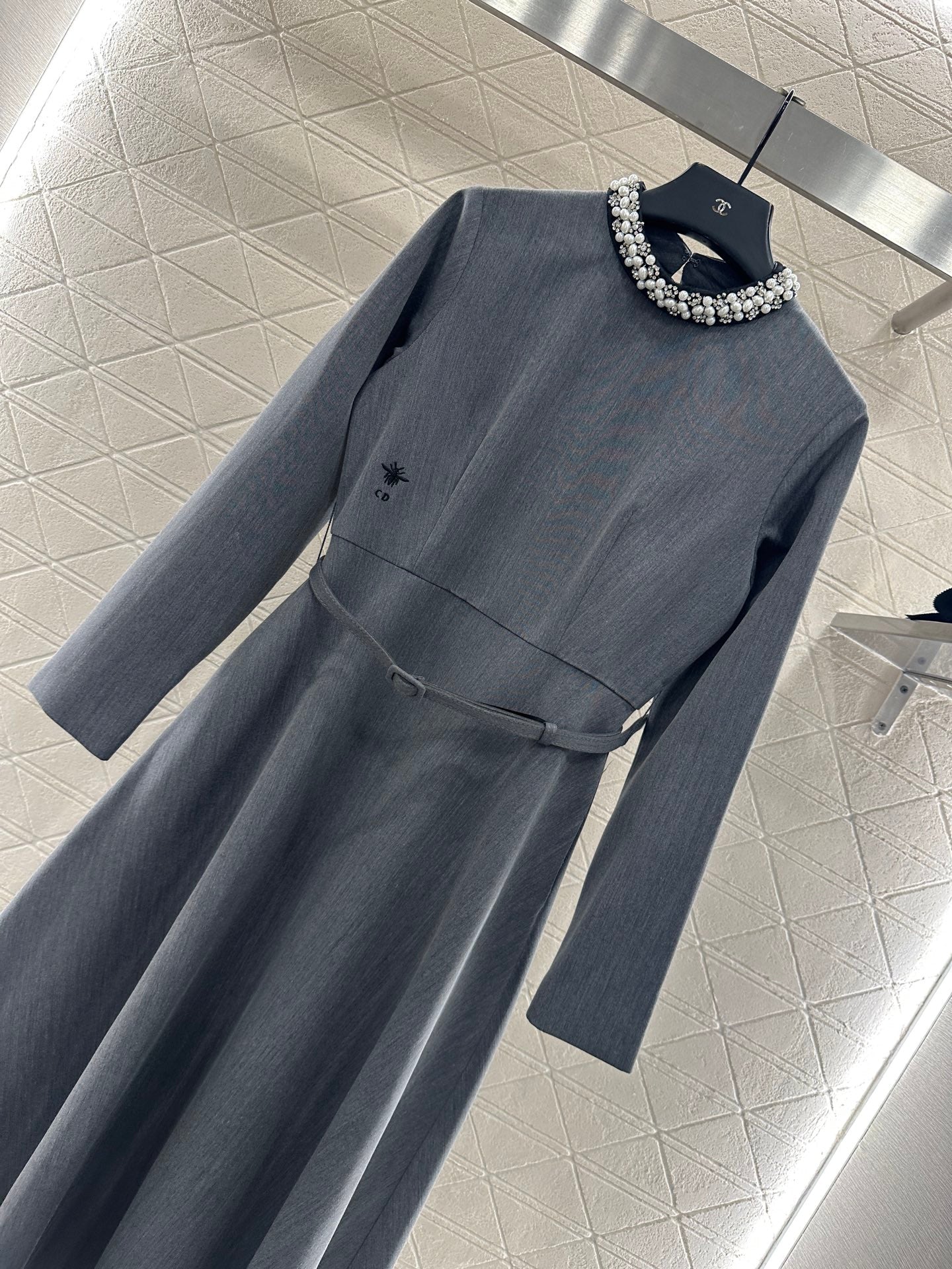 Pearl wrapped waist belt dress