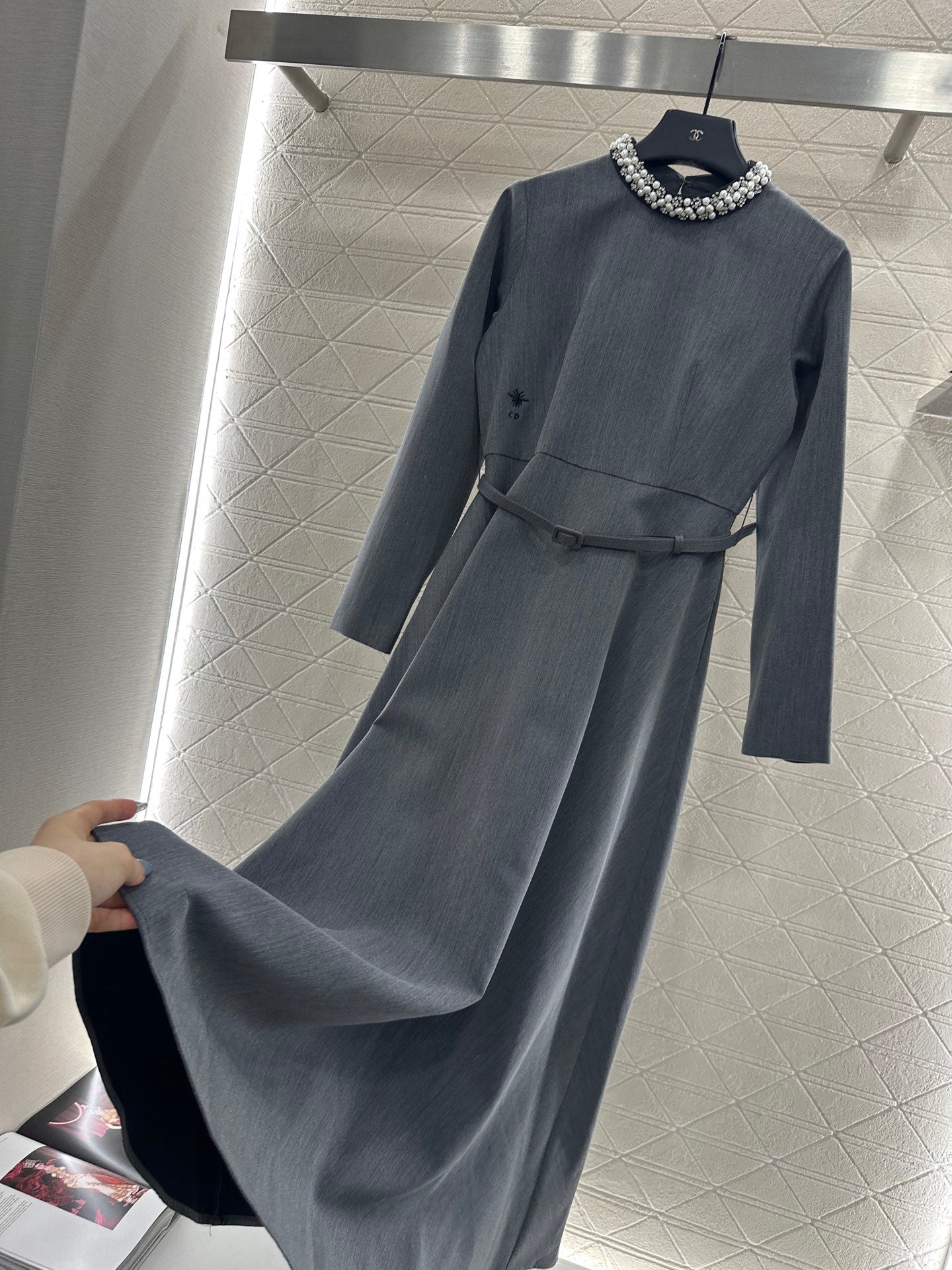 Pearl wrapped waist belt dress