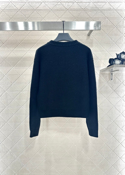 Round neck bow tie plain knit cardigan