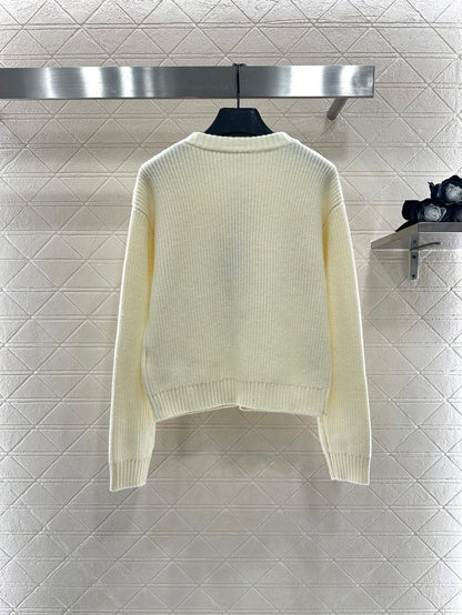 Round neck bow tie plain knit cardigan