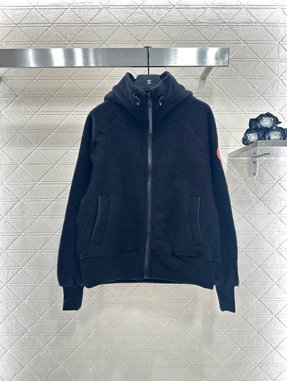 Teddy plush hooded high neck jacket